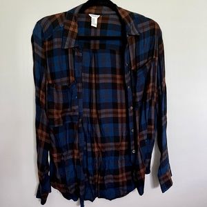 Navy and brown plaid flannel from Forever 21 and great for summer and fall.